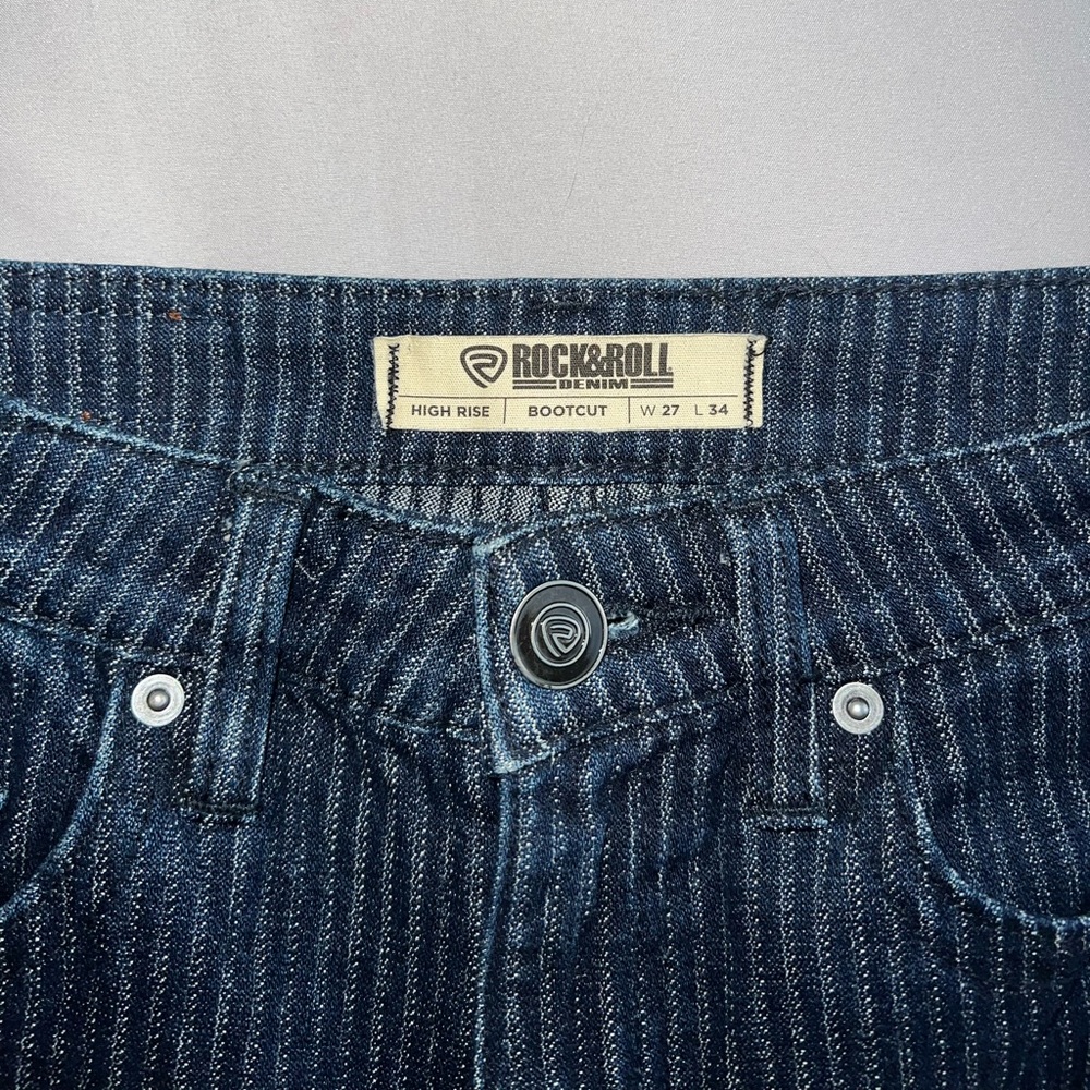 Rock&Roll Stripped Dark Blue Denim Bootcut Jeans - Picture 3 of 6